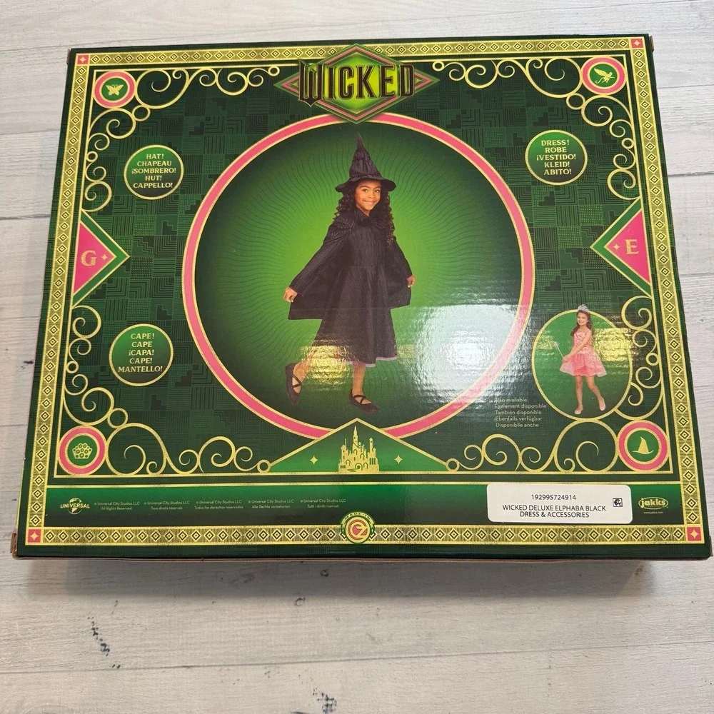 Wicked Elphaba Deluxe Child Costume‎ Girls Size 4–6 Dress Cape Hat NEW